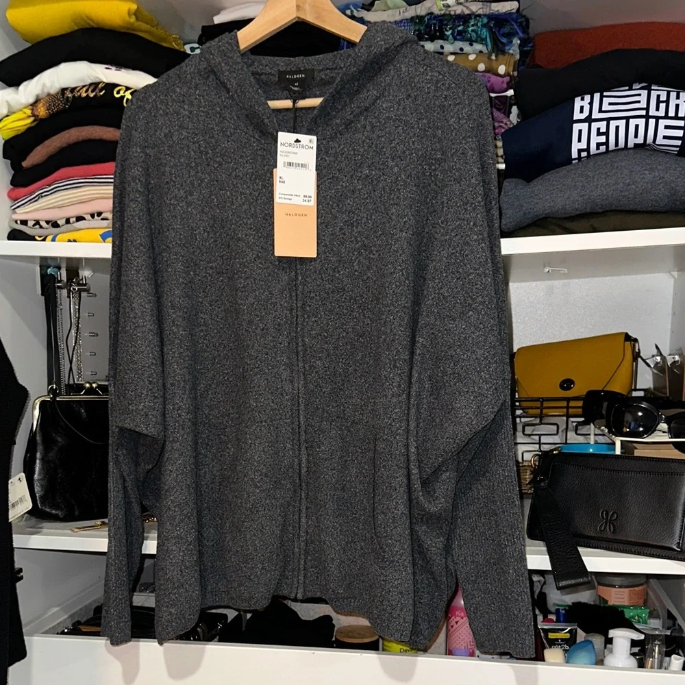 Nordstrom Halogen Charcoal Gray Full-Zip Knit lightweight Jacket - Picture 1 of 15